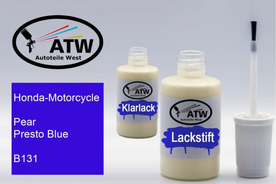 Honda-Motorcycle, Pear Presto Blue, B131: 20ml Lackstift + 20ml Klarlack - Set, von ATW Autoteile West.